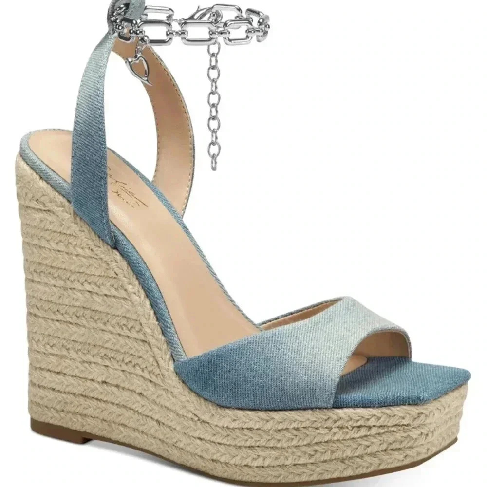 Thalia Sodi Light Blue Denim Espadrille Wedge Sandals. Used but like new.